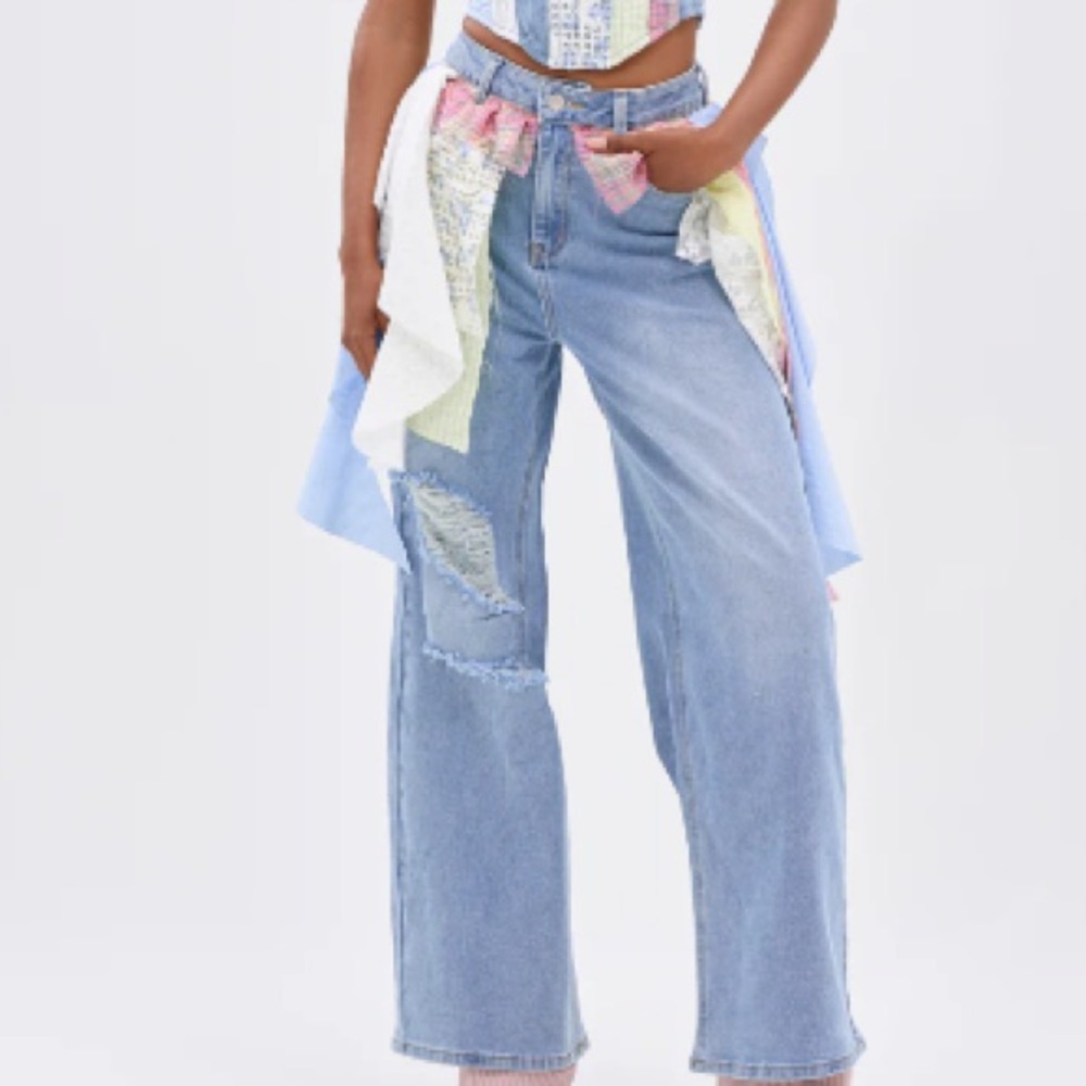 AKIRA Multicolor Patchwork Flare Jeans